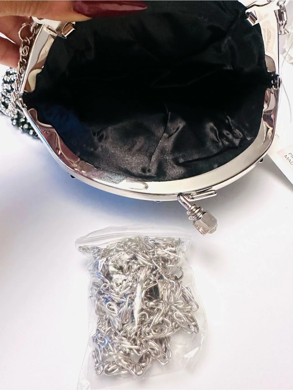 Hollywood Glamor Black/Silver & Rhinestone Skirted Frame Clutch/Purse/Handbag